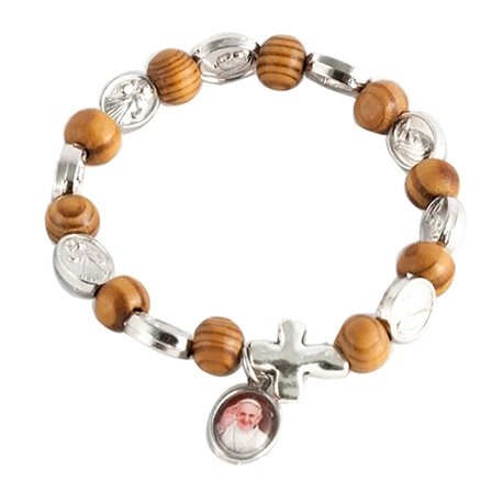 PULSERA DIVINA MISERICORDIA MADERA OLIVO CON FOTO