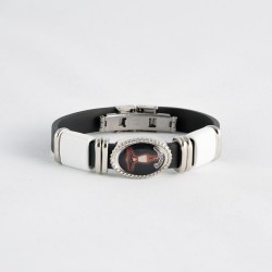 PULSERA DE CAUCHO NEGRO CON CERAMICA BLANCA CON FOTO