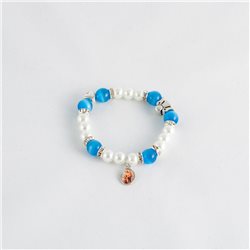 PULSERA OJO DE GATO AZUL Y PERLAS BLANCAS CON FOTO